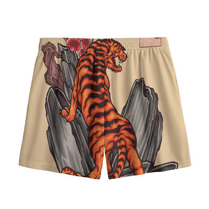 Japanese Tiger Tattoo Print Mesh Shorts