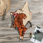 Japanese Tiger Tattoo Print One Shoulder Bodysuit