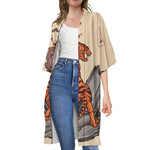 Japanese Tiger Tattoo Print Open Front Beach Cover Up