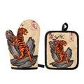 Japanese Tiger Tattoo Print Oven Mitt And Pot Holder Set