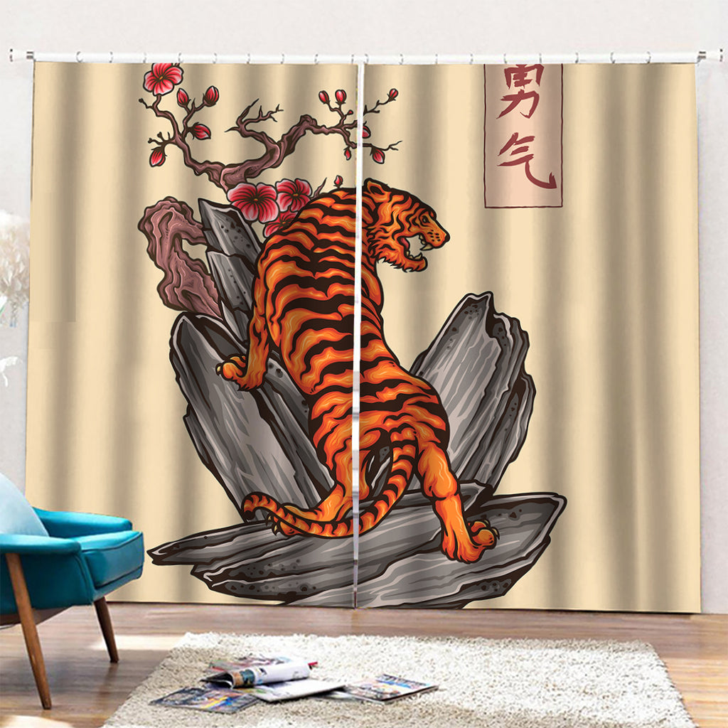 Japanese Tiger Tattoo Print Pencil Pleat Curtains