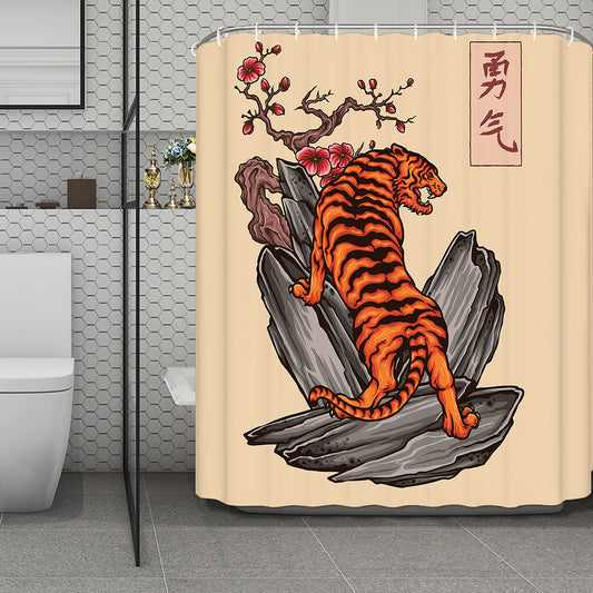 Japanese Tiger Tattoo Print Polyester Shower Curtain