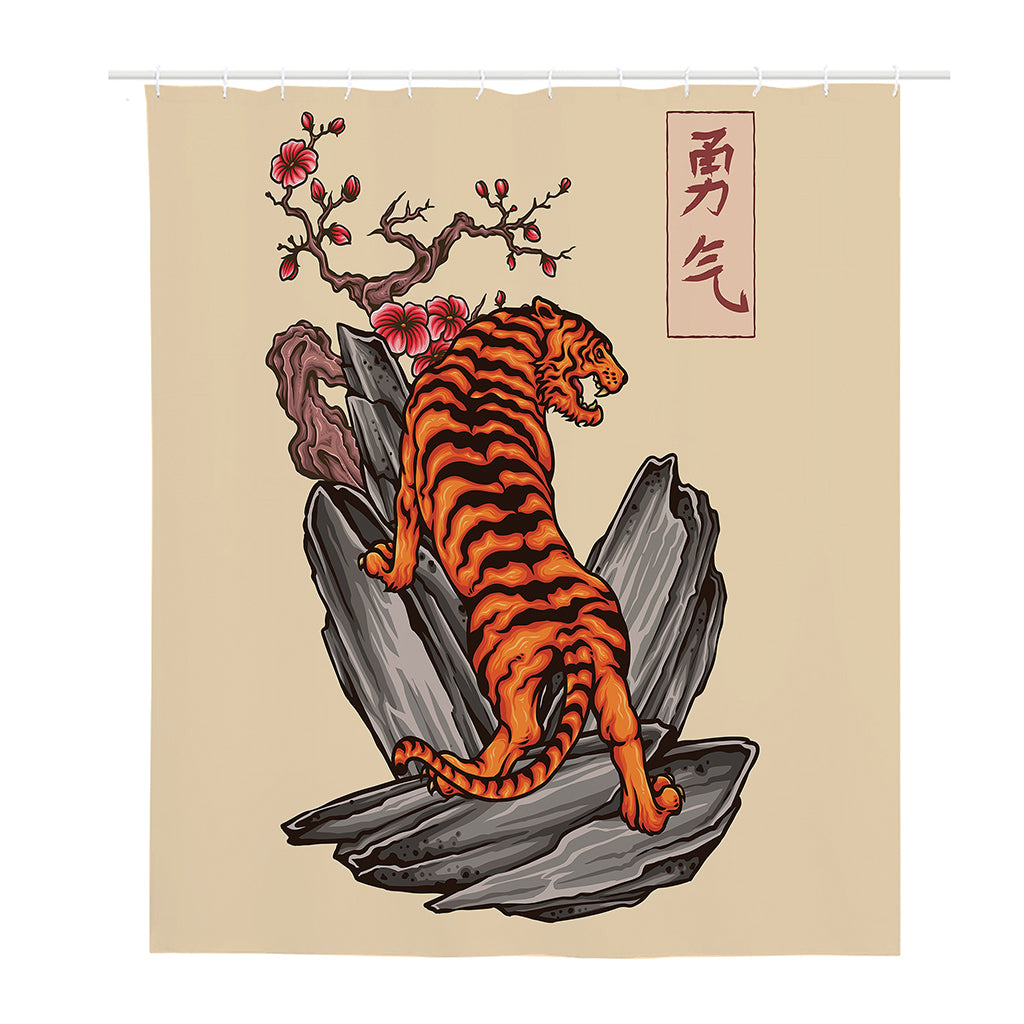 Japanese Tiger Tattoo Print Polyester Shower Curtain