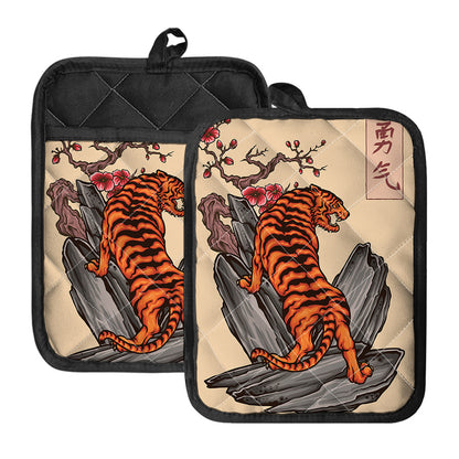 Japanese Tiger Tattoo Print Pot Holders With Pocket