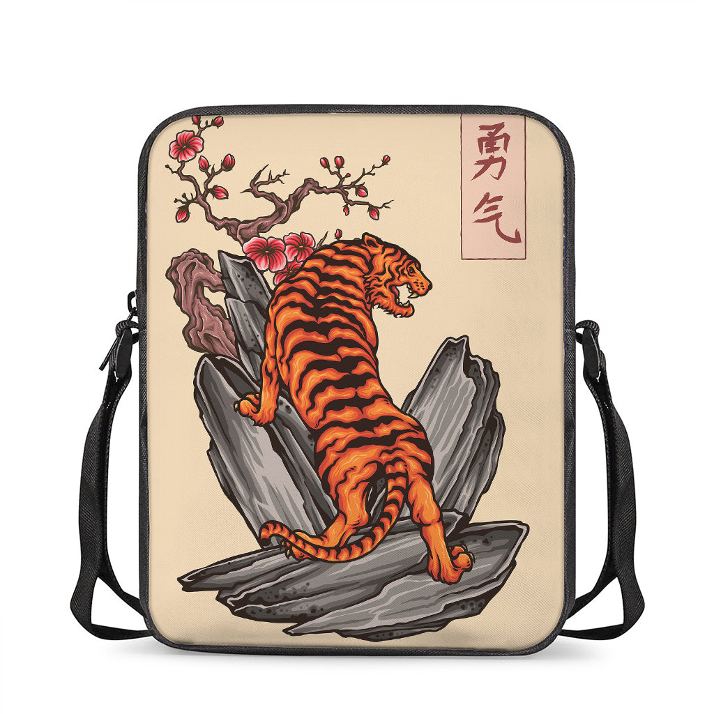 Japanese Tiger Tattoo Print Rectangular Crossbody Bag