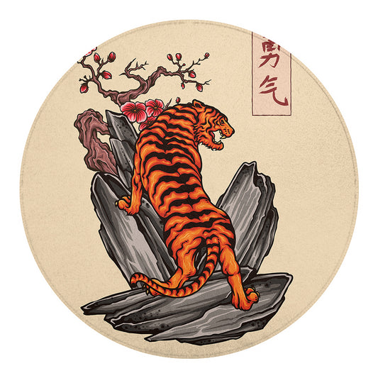 Japanese Tiger Tattoo Print Round Blanket