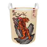 Japanese Tiger Tattoo Print Round Laundry Basket