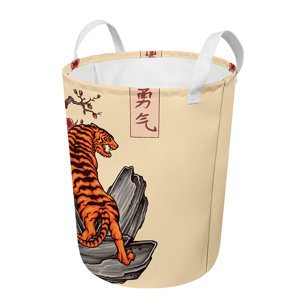 Japanese Tiger Tattoo Print Round Laundry Basket