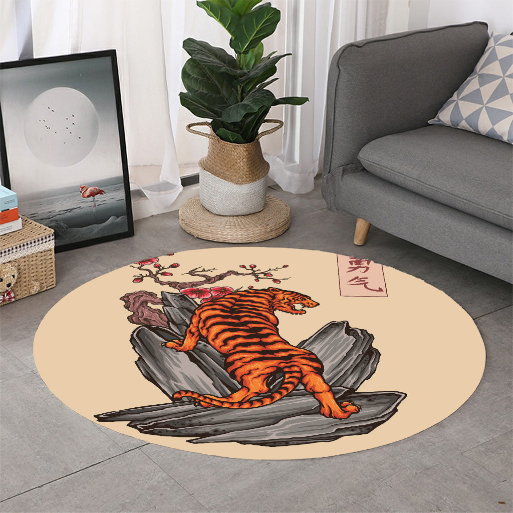 Japanese Tiger Tattoo Print Round Rug