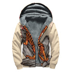 Japanese Tiger Tattoo Print Sherpa Lined Zip Up Hoodie