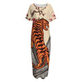 Japanese Tiger Tattoo Print Short Sleeve Long Nightdress