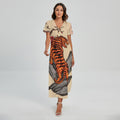 Japanese Tiger Tattoo Print Short Sleeve Maxi Dress