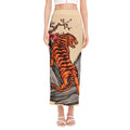 Japanese Tiger Tattoo Print Side Slit Maxi Skirt