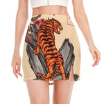 Japanese Tiger Tattoo Print Side Slit Mini Skirt