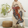 Japanese Tiger Tattoo Print Silk V-Neck Kaftan Dress