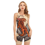 Japanese Tiger Tattoo Print Sleeveless One Piece Swimsuit