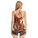 Japanese Tiger Tattoo Print Sleeveless One Piece Swimsuit