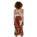 Japanese Tiger Tattoo Print Slim Fit Midi Cami Dress