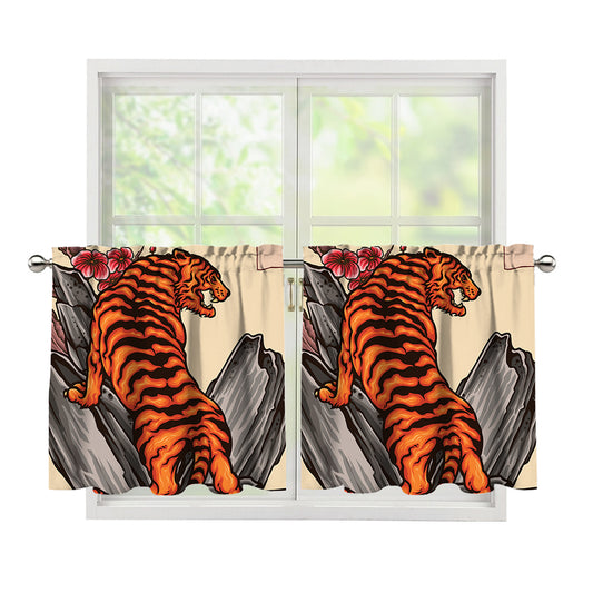 Japanese Tiger Tattoo Print Tier Curtains