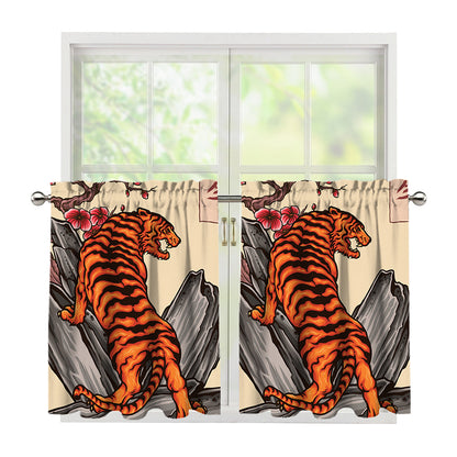 Japanese Tiger Tattoo Print Tier Curtains