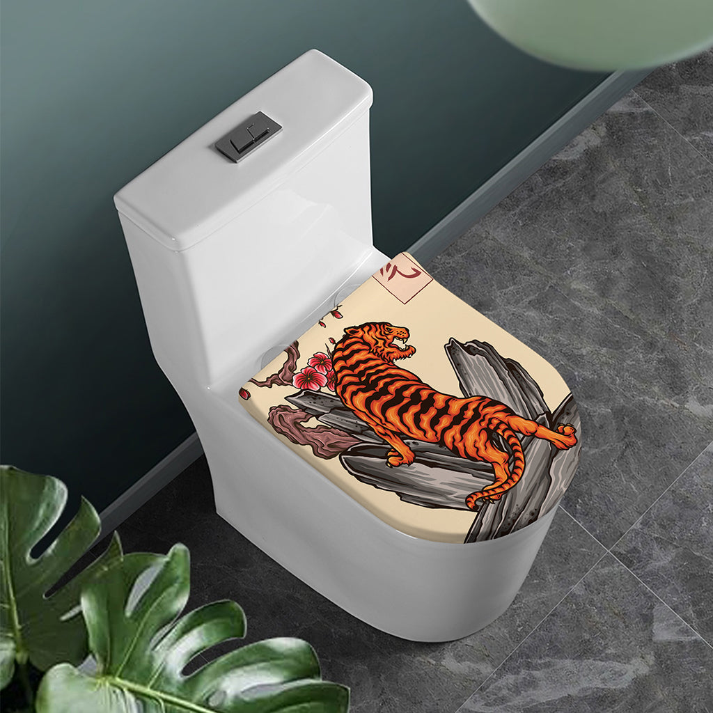 Japanese Tiger Tattoo Print Toilet Lid Cover
