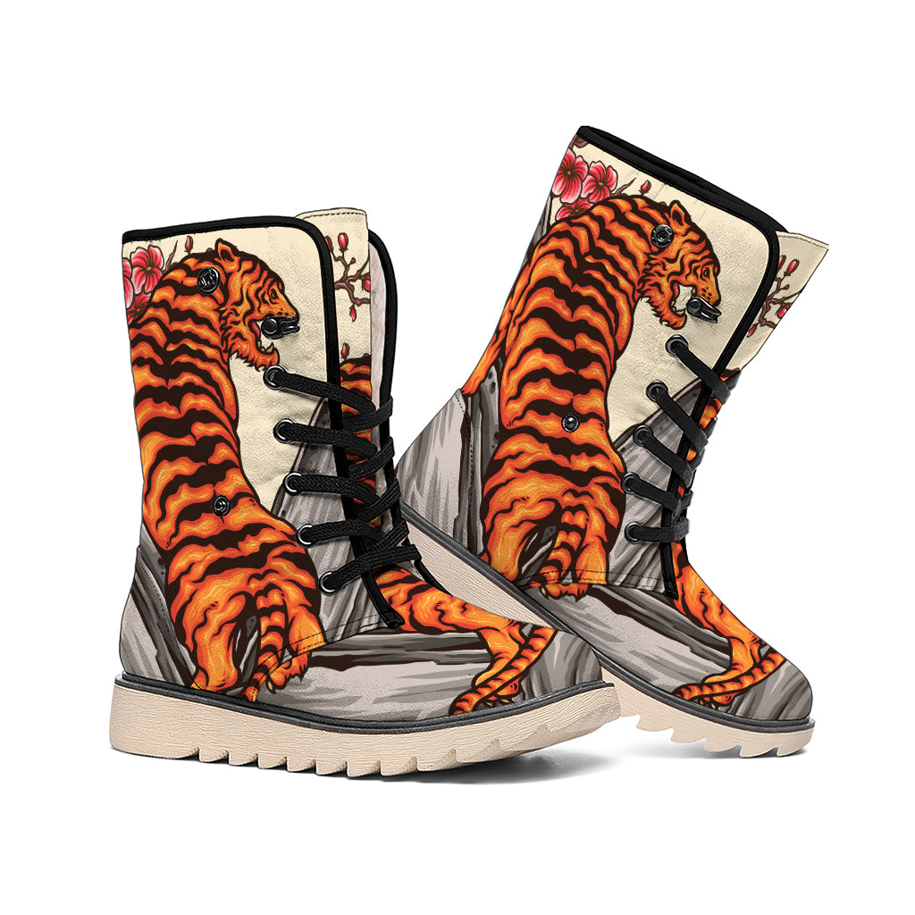 Japanese Tiger Tattoo Print Winter Boots