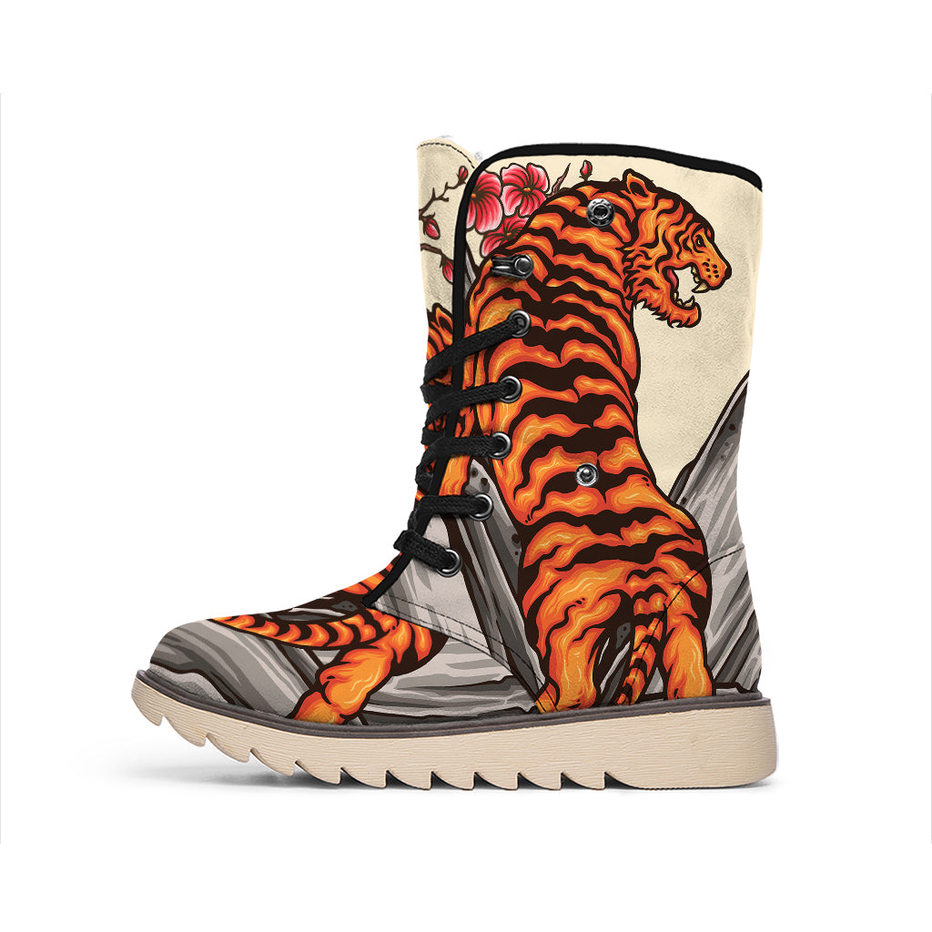 Japanese Tiger Tattoo Print Winter Boots