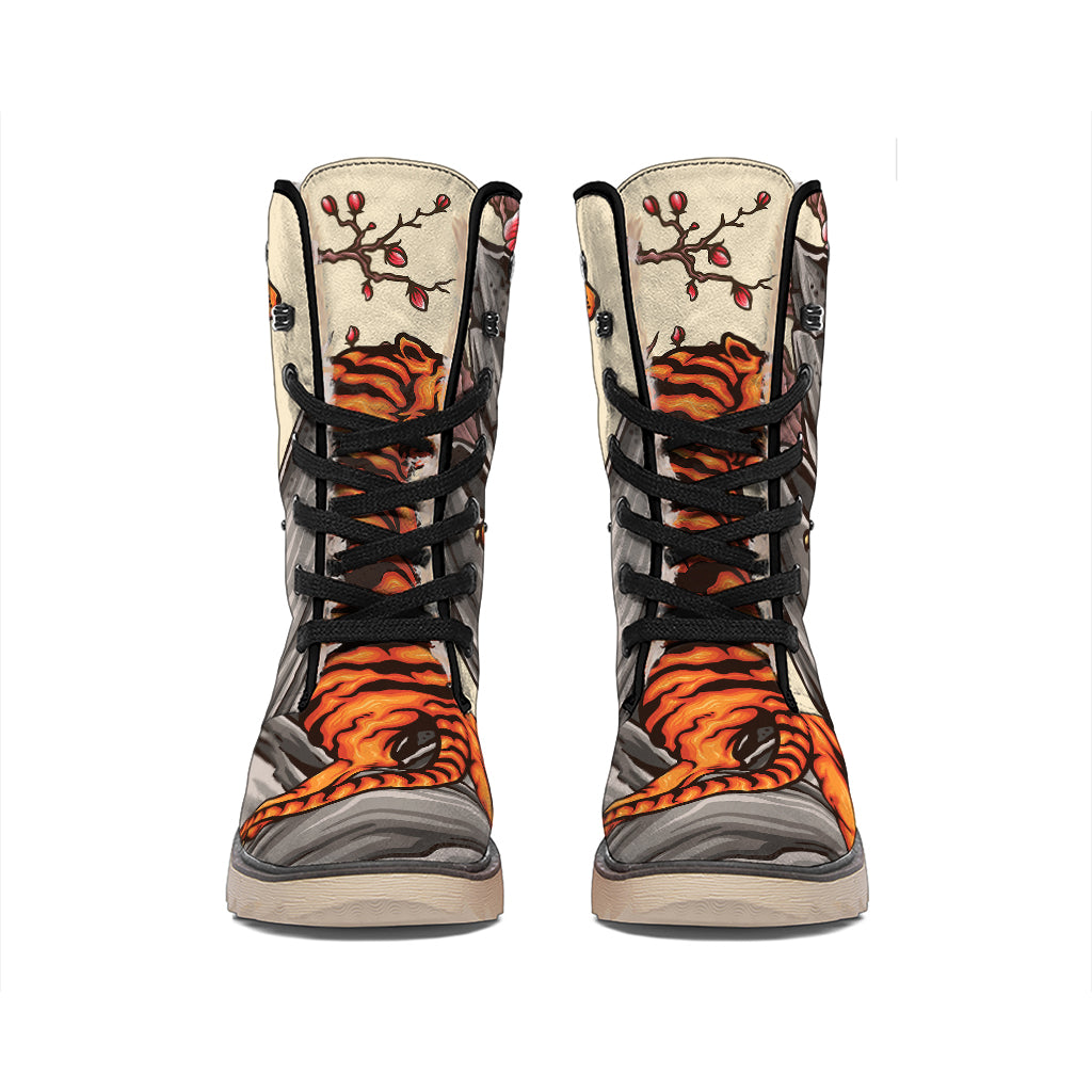 Japanese Tiger Tattoo Print Winter Boots