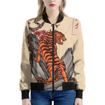 Japanese Tiger Tattoo Print Women's Bomber Jacket