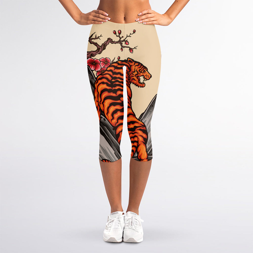 Japanese Tiger Tattoo Print Women's Capri Leggings