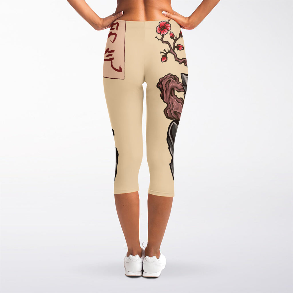 Japanese Tiger Tattoo Print Women's Capri Leggings