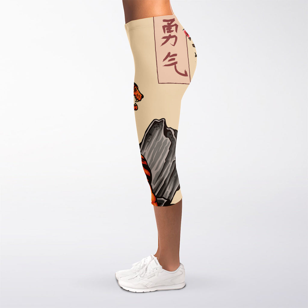 Japanese Tiger Tattoo Print Women's Capri Leggings