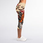 Japanese Tiger Tattoo Print Women's Capri Leggings