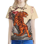 Japanese Tiger Tattoo Print Women's Polo Shirt