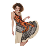 Japanese Tiger Tattoo Print Women's Sleeveless Dress