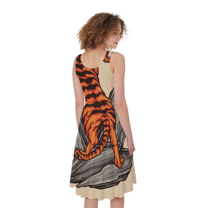 Japanese Tiger Tattoo Print Women's Sleeveless Dress