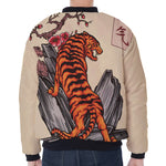 Japanese Tiger Tattoo Print Zip Sleeve Bomber Jacket