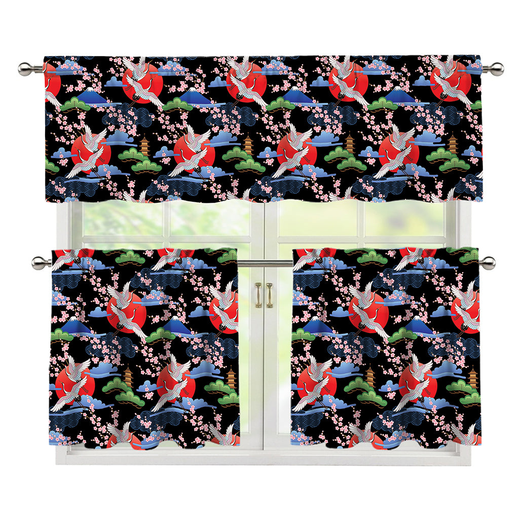Japanese Traditional Pattern Print 3 Piece Kitchen Curtains