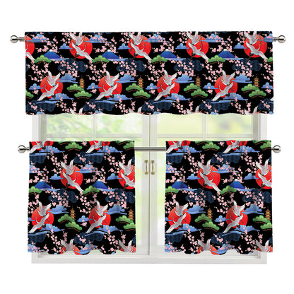 Japanese Traditional Pattern Print 3 Piece Kitchen Curtains