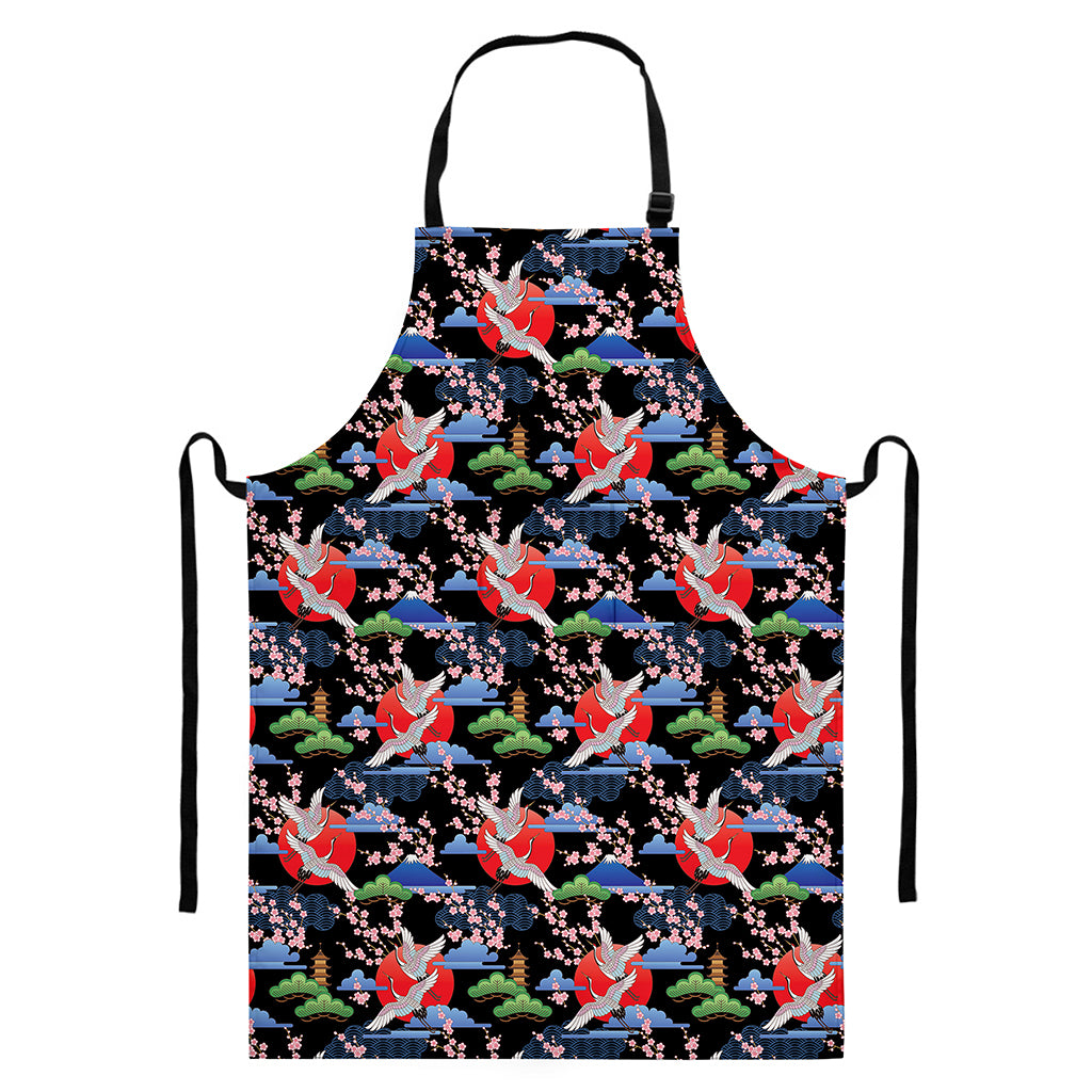 Japanese Traditional Pattern Print Bib Apron With Pocket