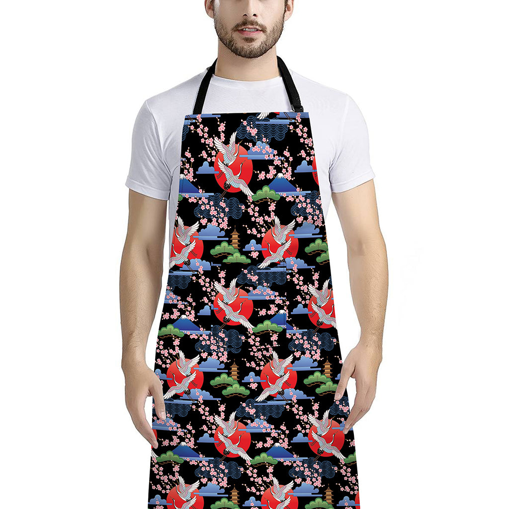 Japanese Traditional Pattern Print Bib Apron With Pocket