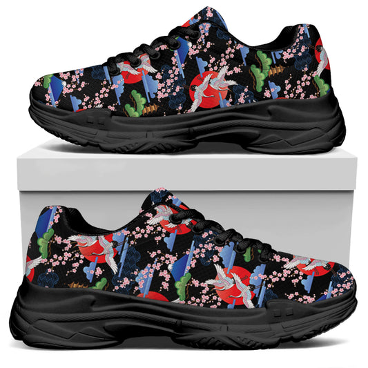 Japanese Traditional Pattern Print Black Chunky Shoes