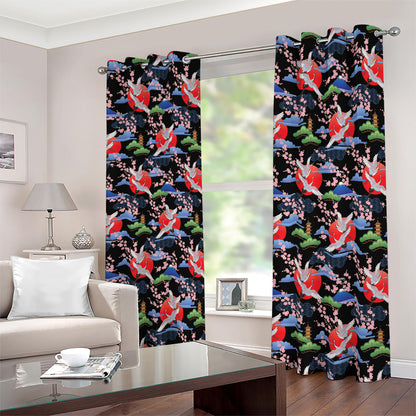 Japanese Traditional Pattern Print Blackout Grommet Curtains