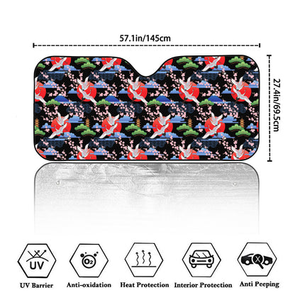 Japanese Traditional Pattern Print Car Windshield Sun Shade