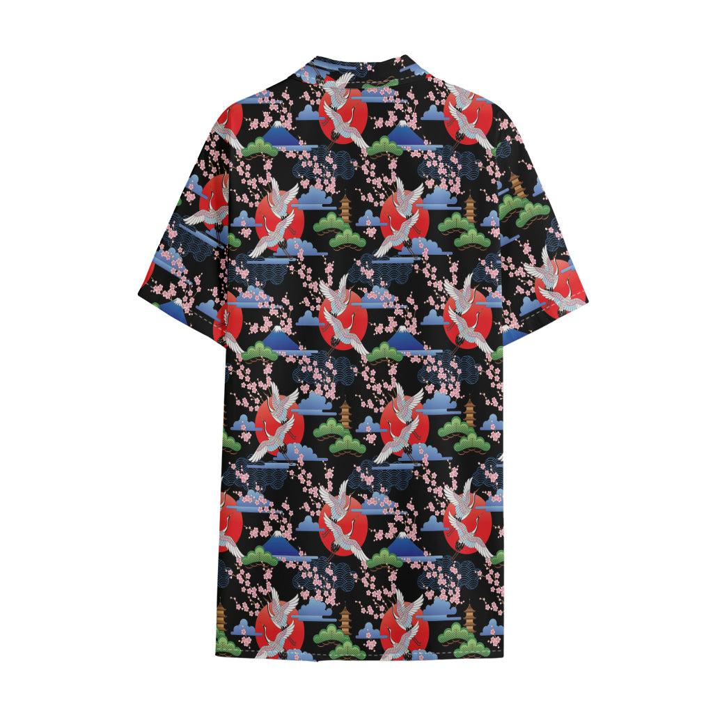 Japanese Traditional Pattern Print Cotton Hawaiian Shirt
