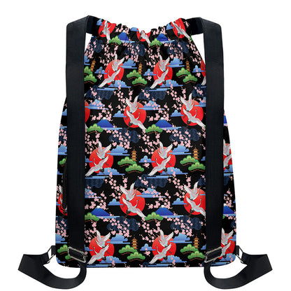 Japanese Traditional Pattern Print Drawstring Backpack
