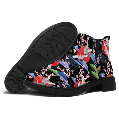 Japanese Traditional Pattern Print Flat Ankle Boots