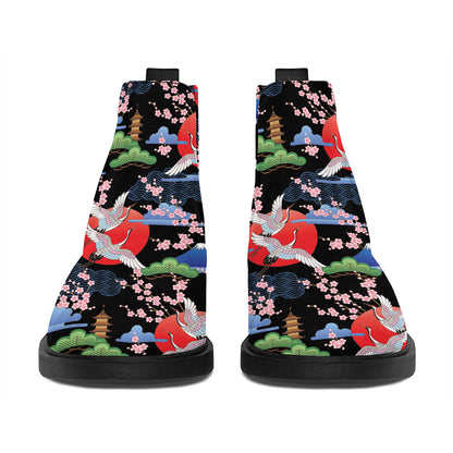 Japanese Traditional Pattern Print Flat Ankle Boots