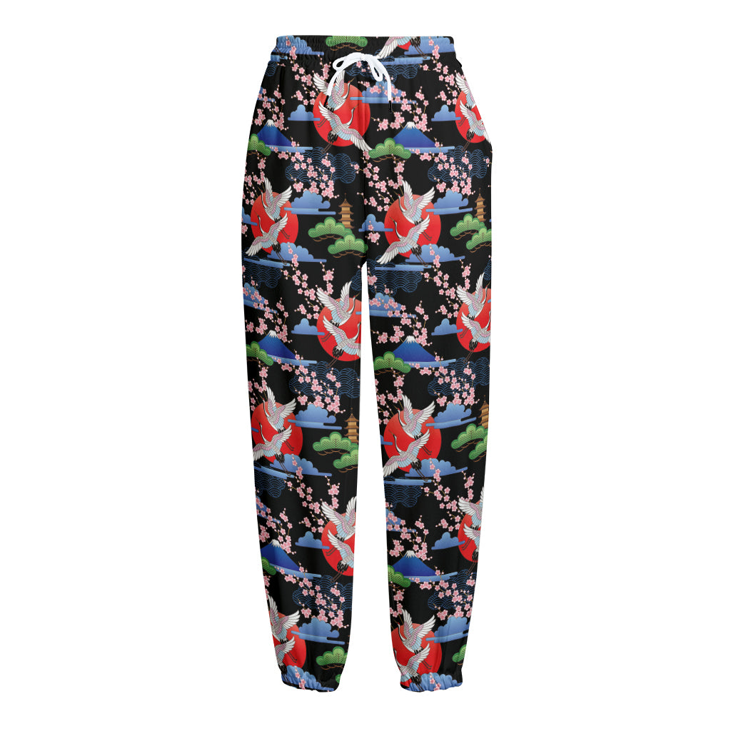 Japanese Traditional Pattern Print Fleece Lined Knit Pants