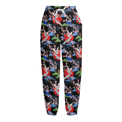 Japanese Traditional Pattern Print Fleece Lined Knit Pants